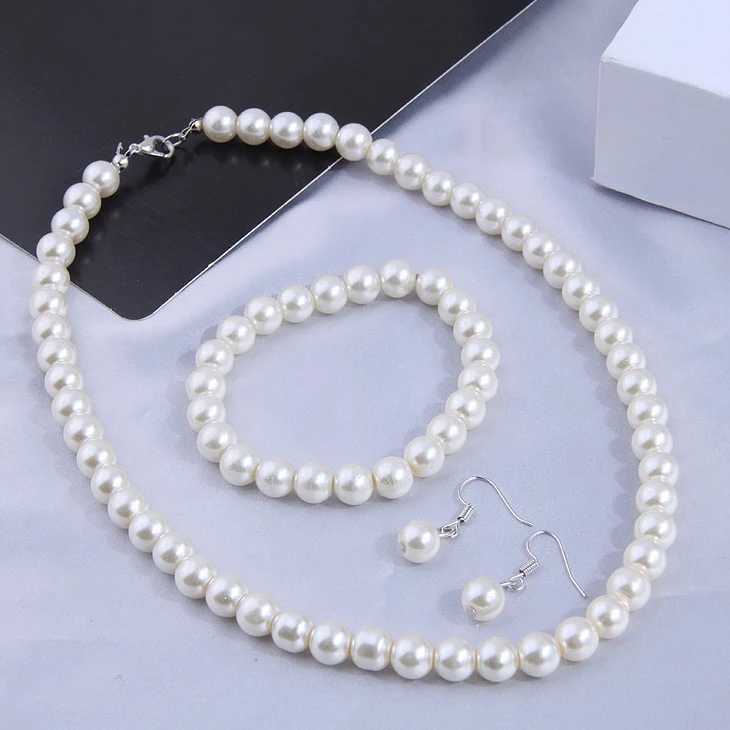 Elegant Vintage Simulated Pearl Jewelry Sets for Women 2022 Fashion Statement Necklace and Earring Set Wedding Party Accessories Z250607