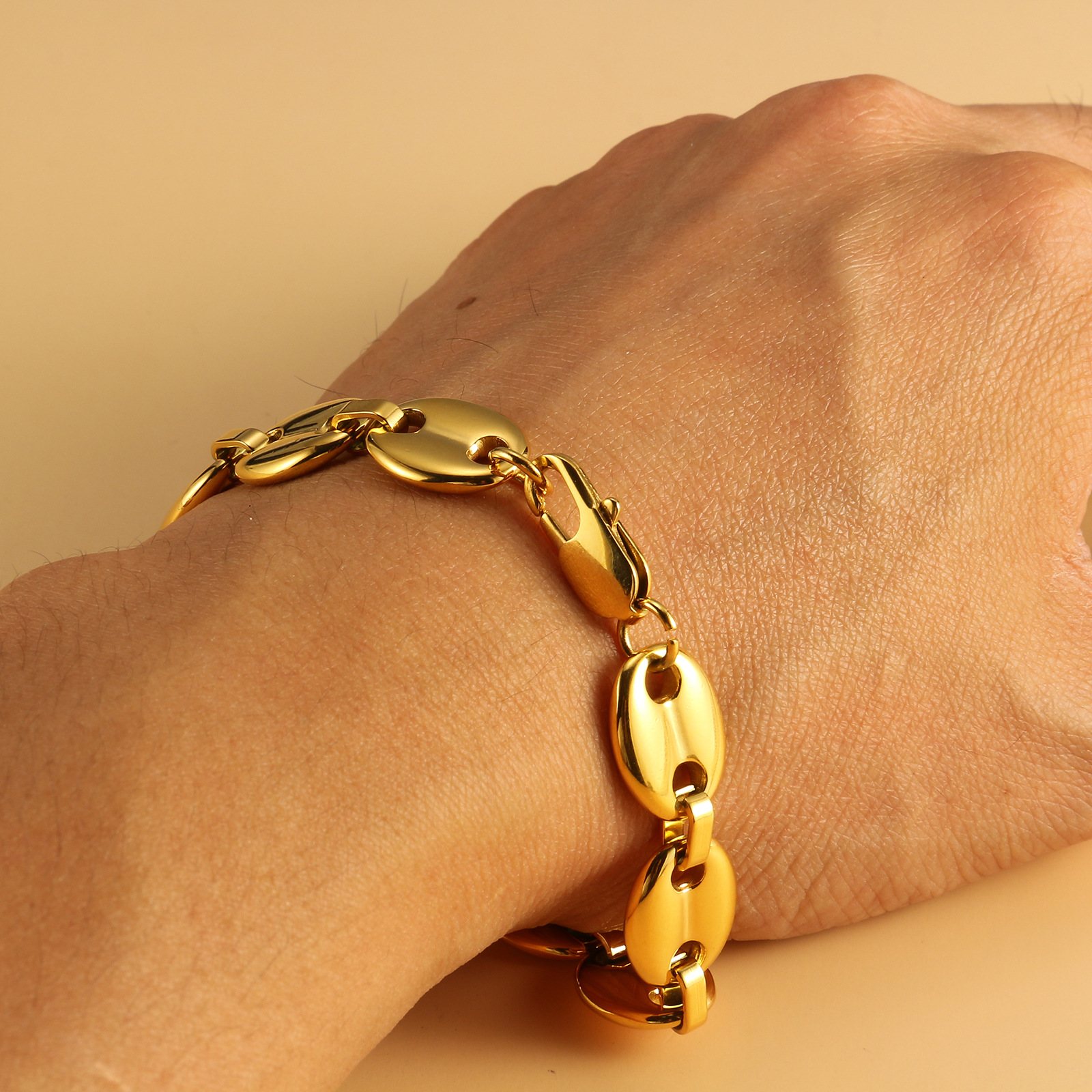 Hip Hop Coffee Beans Stainless Steel Chain Necklace Bracelet Mens Jewelry