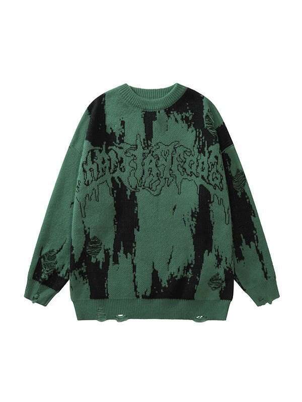 Y2k Hip Hop Ripped Sweaters For Men And Women, Grunge Vintage Knitted Jumpers, Punk Gothic Streetwear, Haruku Fashion Pullover