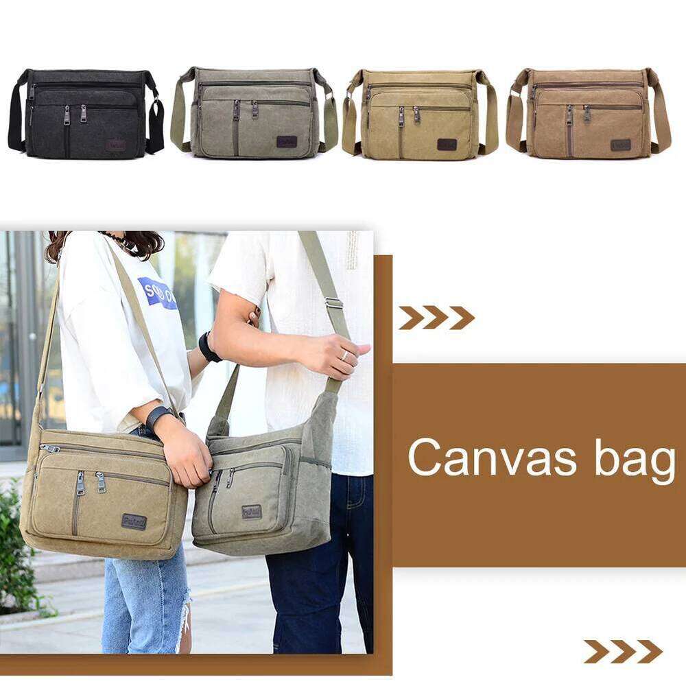 Men Travel Crossbody Large Capacity Canvas Outdoor Shoulder Wear-Resistant Casual Messenger Work School Bag for Male