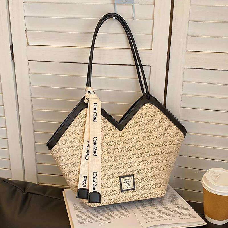 Women s Fashion Beach Shoulder Straw Designer Large Capacity Handbag Retro Hand held Woven Bag bag