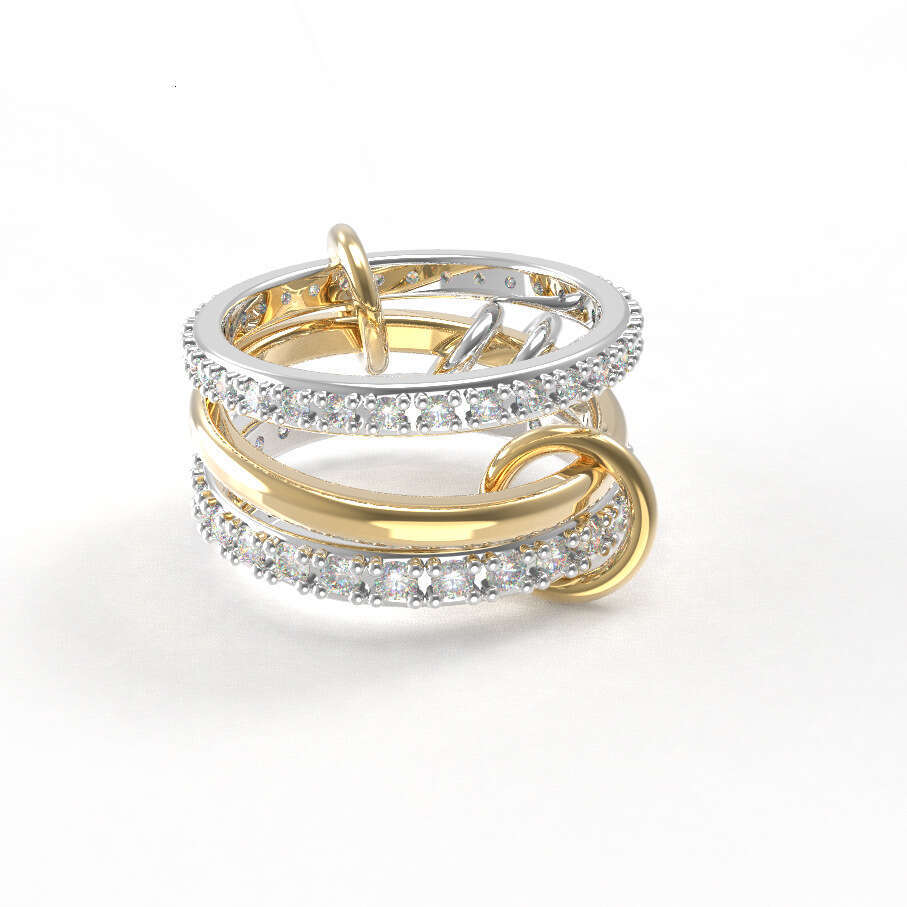 2025 New Copper Material Interlocking Cubic Zirconia Ring Two-tone Multi-element with gift box