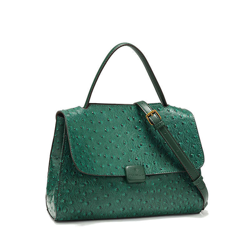 New Design Large Capacity Single Shoulder Crossbody Bag for Women Luxurious Elegant Green Ostrich Grain Embossed Leather Handbag