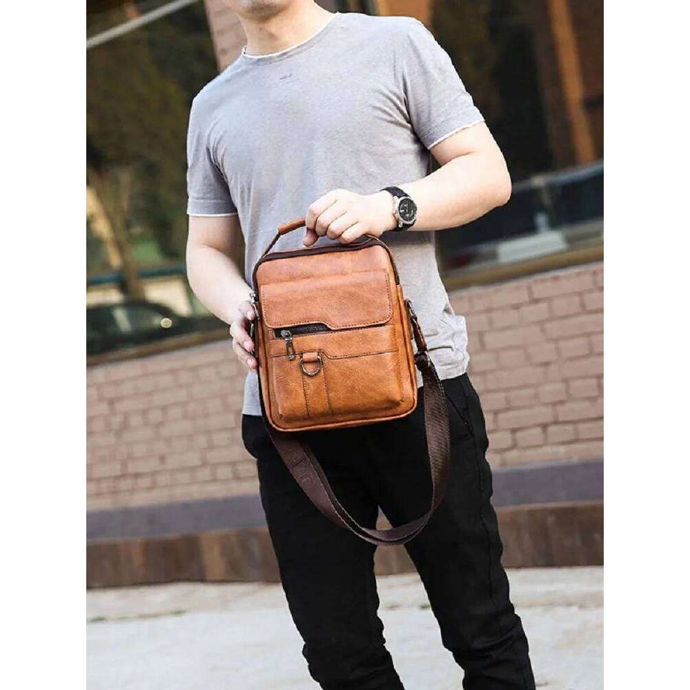 2025 New Men Leisure Commuter Shoulder Crossbody Fashion Male PU Handbag Vertical Large Capacity Leather phone Bag For men
