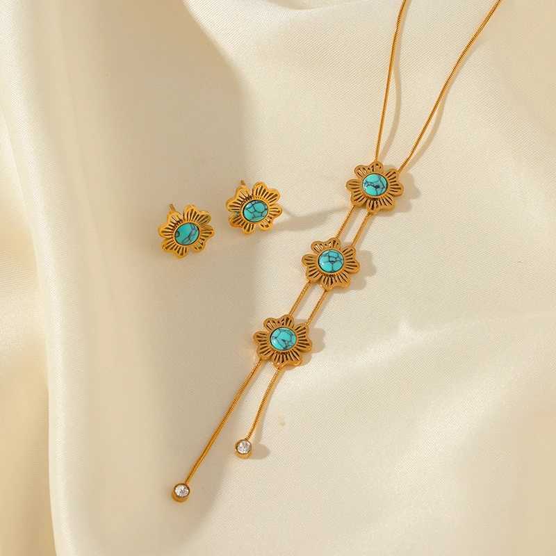 EILIECK 316L Stainless Steel Gold Color Bear Flower Necklace Earrings Set For Women New Party Gift Waterproof Jewelry Set Bijoux Z250607