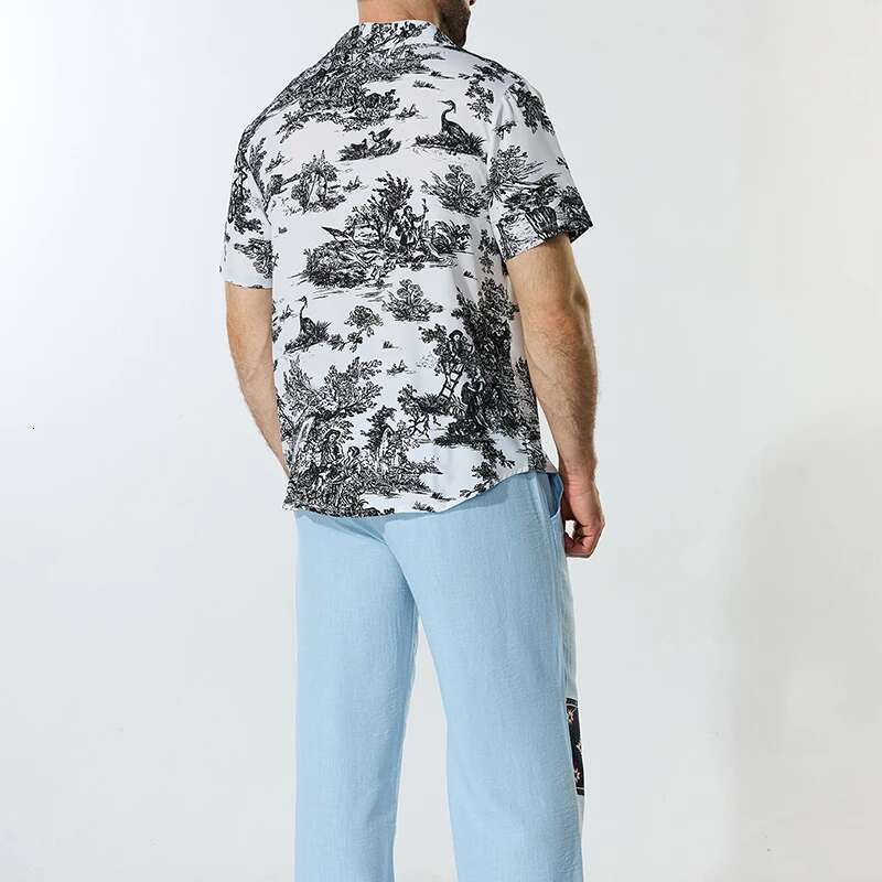 Mens Summer T-shirt with Retro Print and Button Detail Perfect for Casual Beach Days and Streetwear Fashion