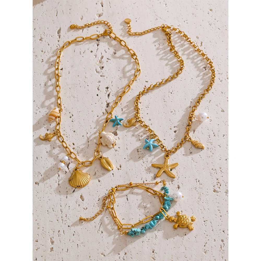 Yhpup Ocean Style Starfish Shell Pendant Handmade Necklace Summer Vacation Stainless Steel Jewelry Waterproof Z250607