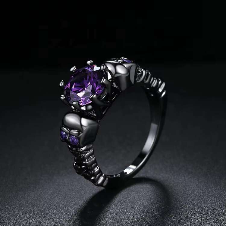 Fashion jewelry wholesale purple diamond personality skeleton 18K black gold engagement ring R523