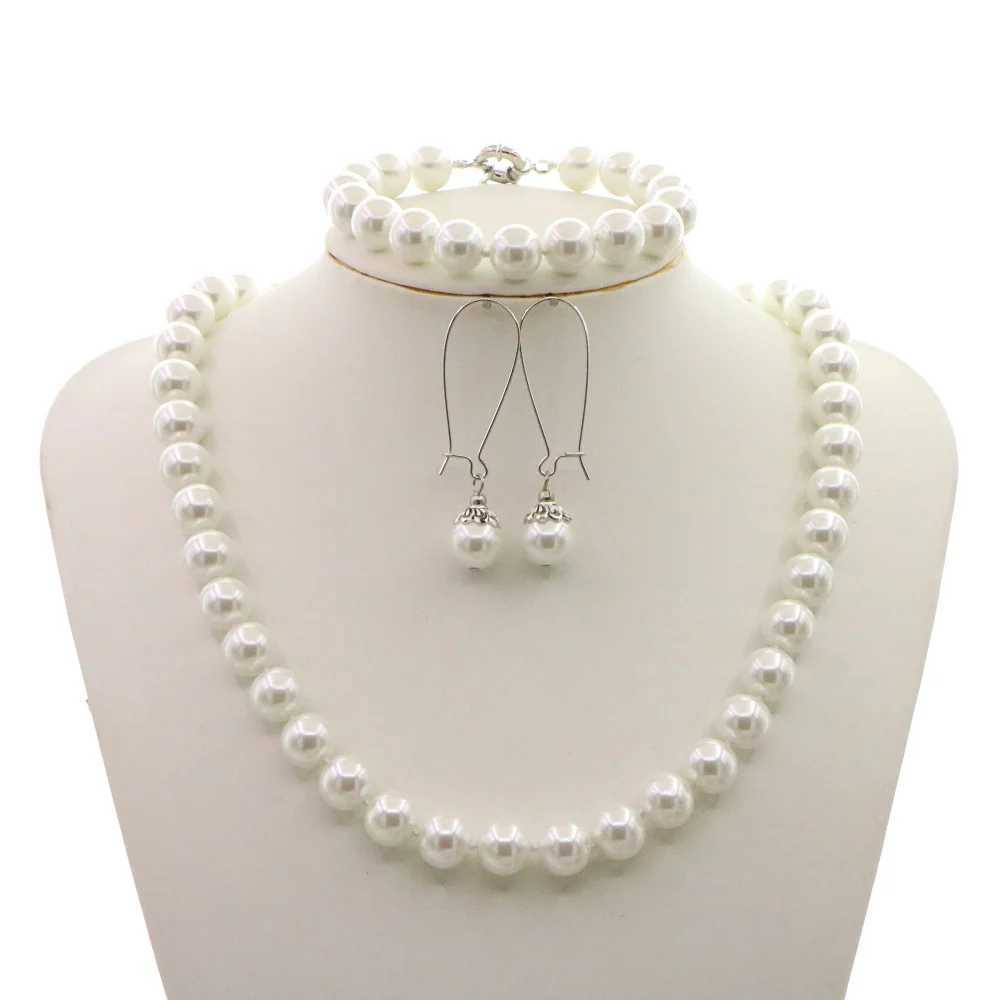 Pearl Necklaces Set for Women Girls 10mm White Round Shell Pearl Beads Necklace Earrings Jewelry Mothers Day Gift Z250607
