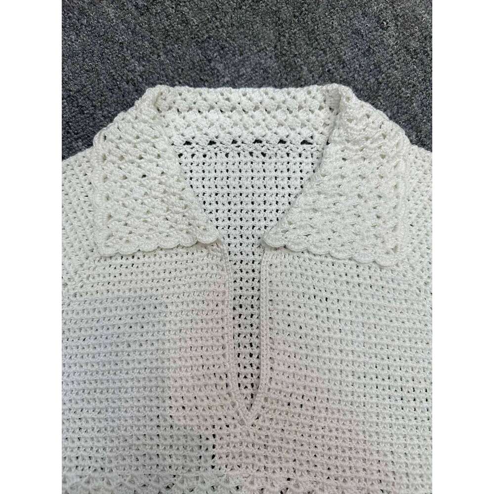 Designer Classic 100% Pure Mulberry Silk Crochet Top with Short Sleeves