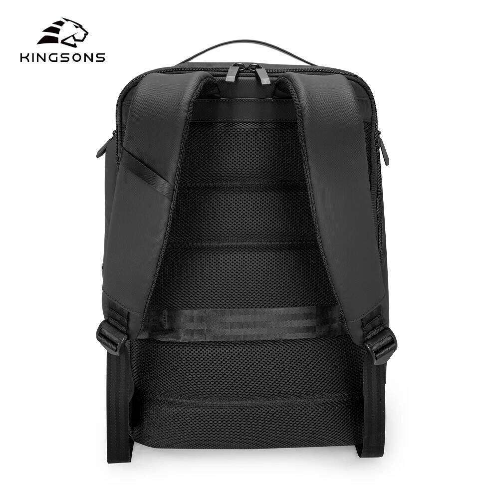 Kingsons Business Backpack For Men 15.6 inch Laptop 2025 Concise Design 180° Open Up USB-A Fast Charging Port Waterproof Black
