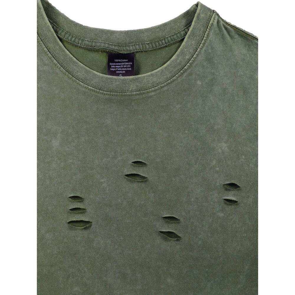 First Mate Prints Washed Women Holes T-Shirt Cotton Breathable T Shirts Trendy Unisex Tee Top Soft Loose Vintage Short Female