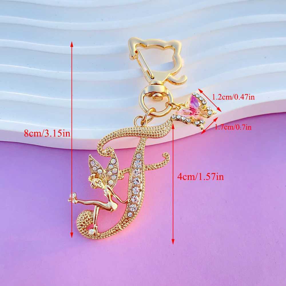 Fashion Angel Crystal A-Z 26 Initial Letter Metal Butterfly Keyring Women Keychain Mothers Day Gift Accessories Girl Jewelry XJ250607
