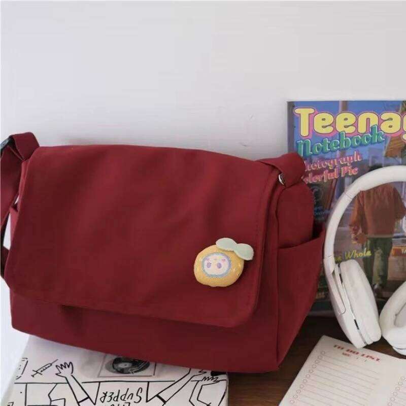 Xiuya Vintage Shoulder For Women Red Japanese Fashion Casual Messenger Bag Nylon Large Capacity College Style Female Handbag