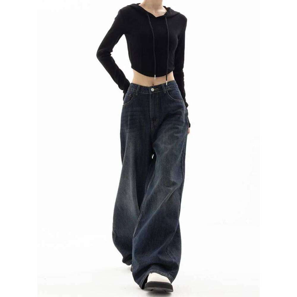 Vintage Women Wide Leg Jeans Haruku Baggy Denim Trousers Oversized Grunge Streetwear Y2k Autumn Pants Korean Fashion