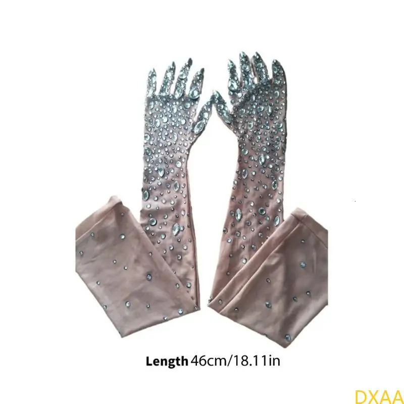DXAA 2pack Rhinestones Meshes Pattern Gloves Arm Length Gloves Wedding Mittens 250603