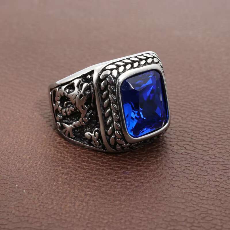 Popular 18k Gold-plated Titanium Steel Dragon Gemstone Ring Punk Style Rock Fashion Personality Stainless Steel Jewelry Ring