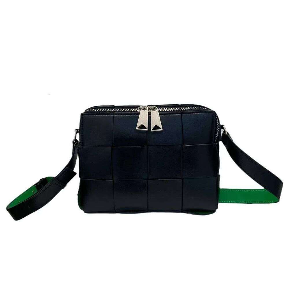 designer bag luxury bag 2025New Kingfisher Green Weave Small Square Camera Double Zip Leather Crossbody Bag Fashionable And Versatile