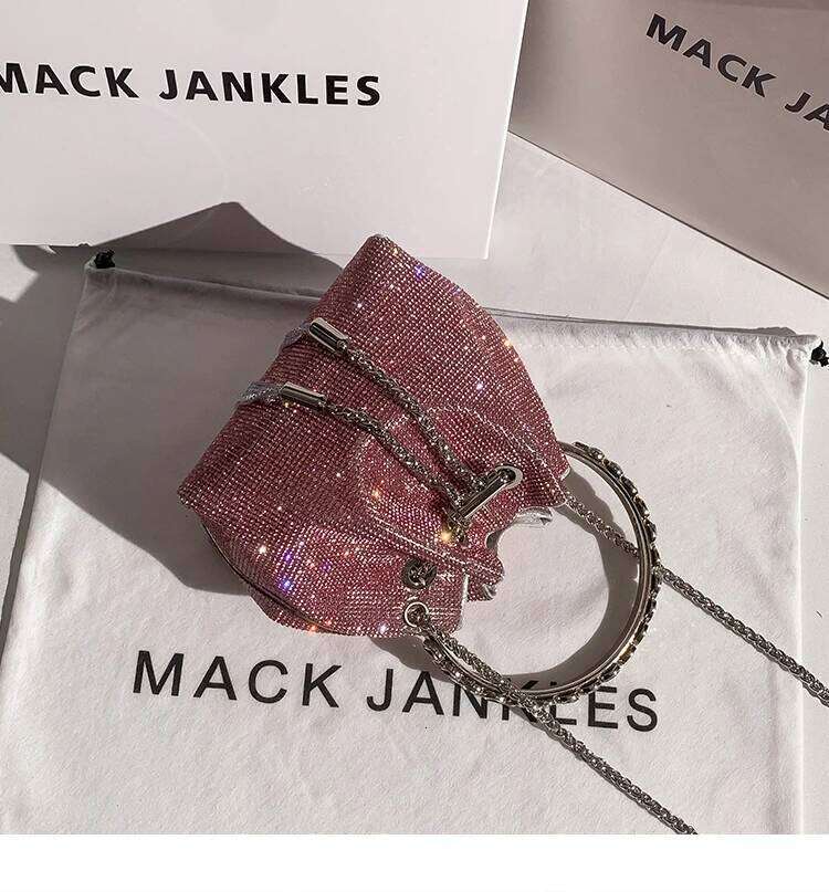 String Bucket Crystal Shiny Rhinestones Dia Evening Women's Handbag Wedding Party Clutch Purse Crossbody Bag