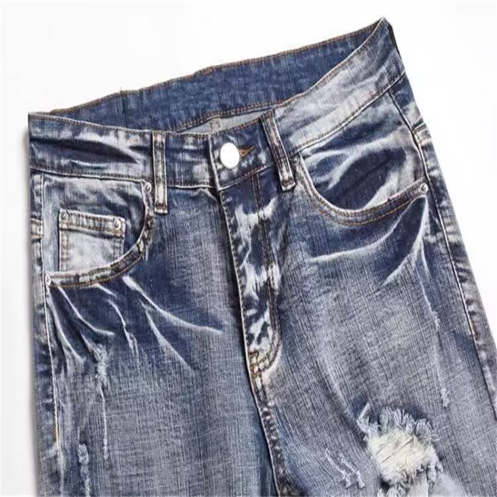 2025 new free shipping designer Jeans Embroidered men jeans with knee hole zipper small leg pants large denim pants Durable Stretchy