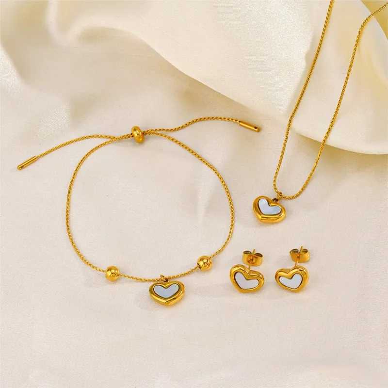 ANENJERY L316 StainlESS Steel Shell Heart Necklace Earrings for Women Simple Clavicular Chain Jewelry Set Gift Z250607