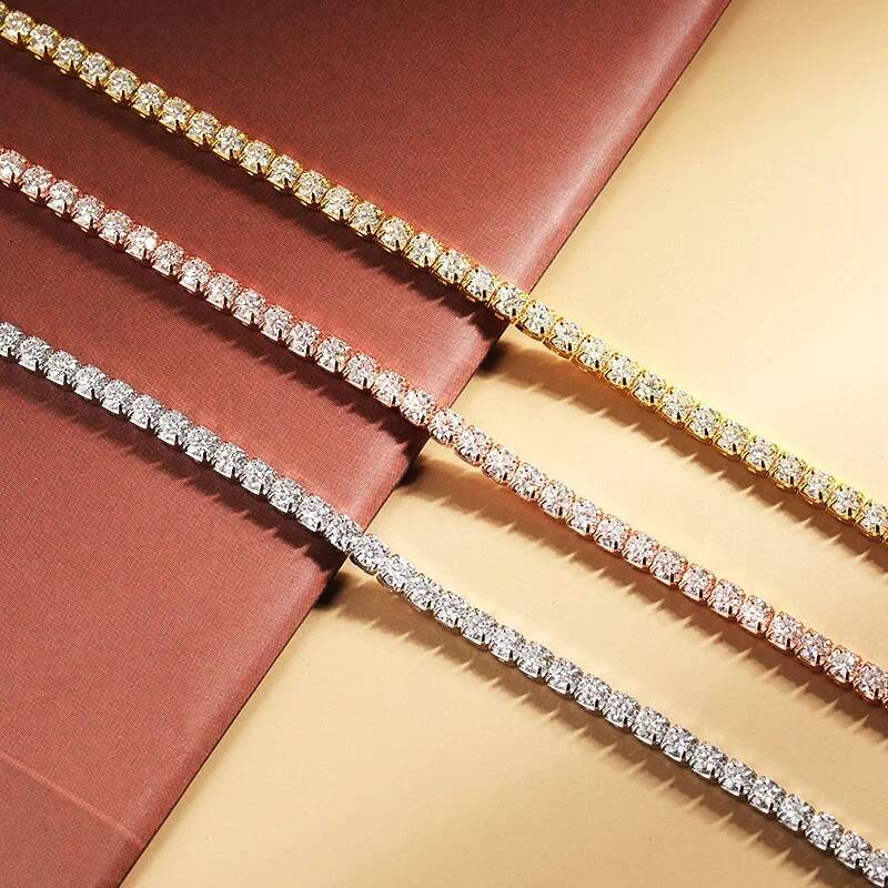 BXINY 2mm Moissanite Tennis Necklace S Sier Plated for Women Adjustable Choker Chain Bridal Jewelry Gifts GRA Certified