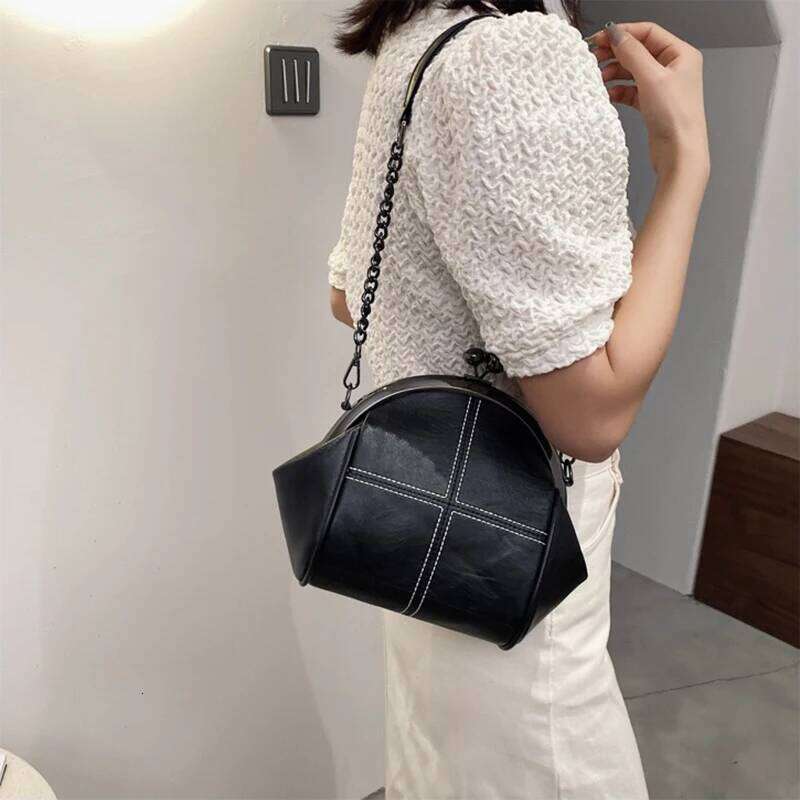 2025 New Vintage Two Straps Shell Lock Bag Chain Women Shoulder Crossbody Bags PU Leather Tote Women's Handbags Purses