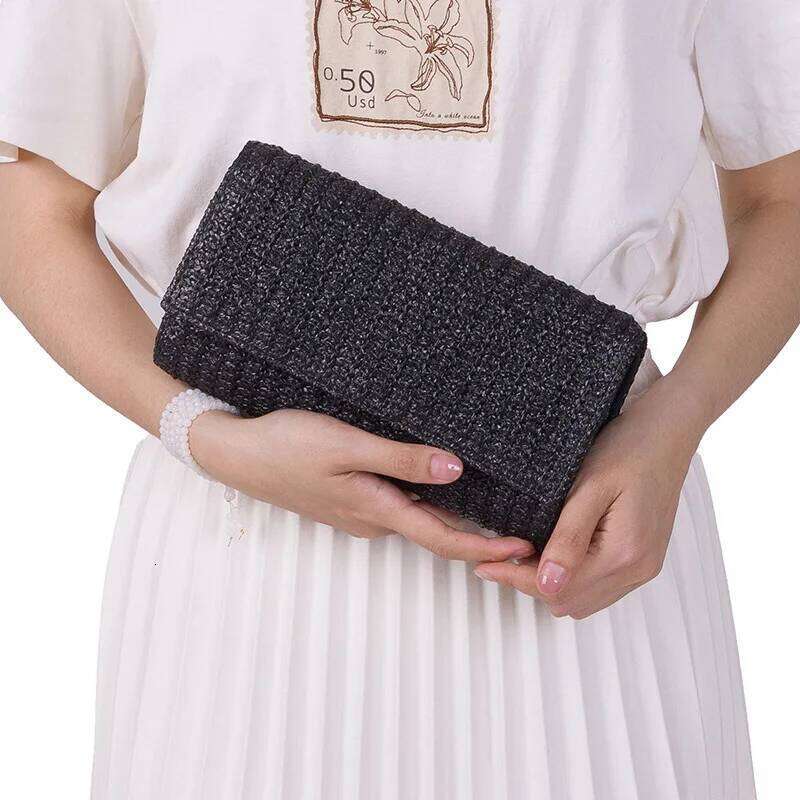 3Pcs Clutch Bags Women Straw Weave Multifunctional Holiday Style Flap Cover Long Beach Shoulder Bag