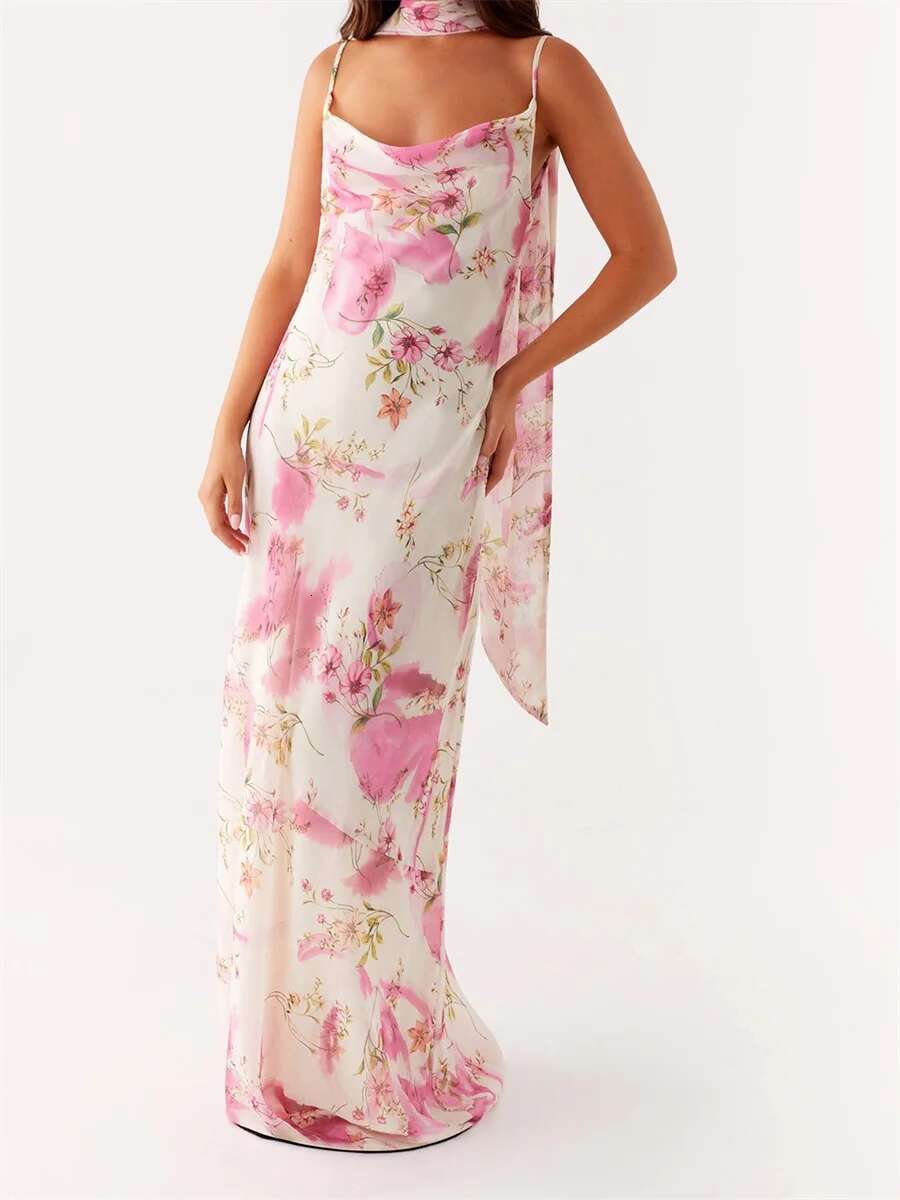 Womens Boho Maxi Dress with Off-shoulder Ruffle Sleeve and Floral Print Summer Beach Party Casual Dress with Matching Headband