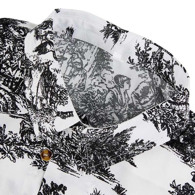 Mens Summer T-shirt with Retro Print and Button Detail Perfect for Casual Beach Days and Streetwear Fashion