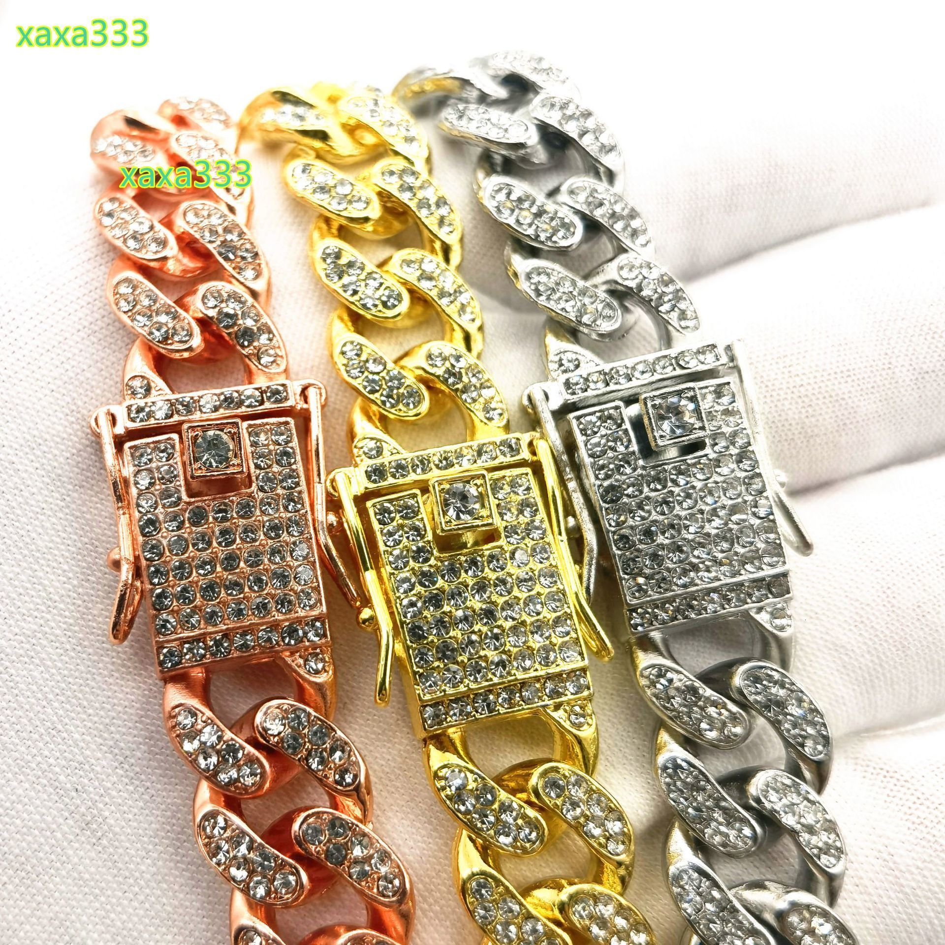 Fashion 12mm Long Men Jewelry Hiphop Plated Iced Out Moissanite Diamond Cuban Link Chain Bracelets Women with Clasp