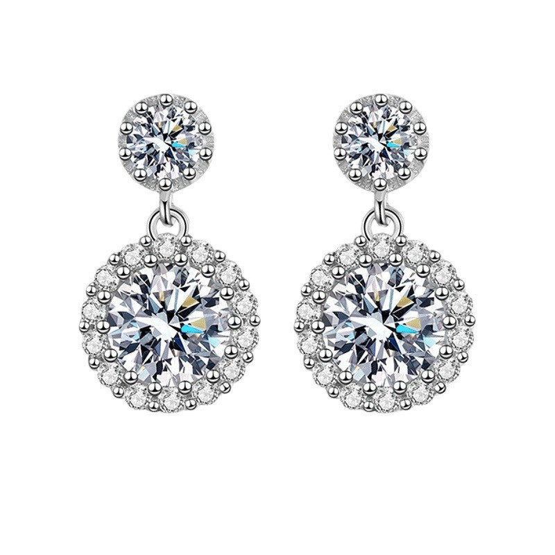 Choucong Ins Top Sell Dangle Earrings Luxury Jewelry 925 Sterling Silver Round Cut Lab Moissanite Diamond Gemstones Party Elegant Simple Women Stud Ea