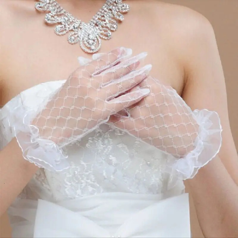 ZB91 Women Short Lace Gloves Elegant Summer Princess Formal Plaid Mesh Mitten for Wedding Dinner Party Pageant Costume Favors 250603