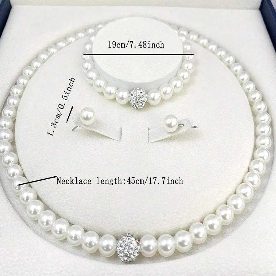 3 PCS set Imitation Pearl Fireball Necklace Earring Stud Jewelry Set Silver Color Crystal Stone Elegant Bridal Jewelry Z250607