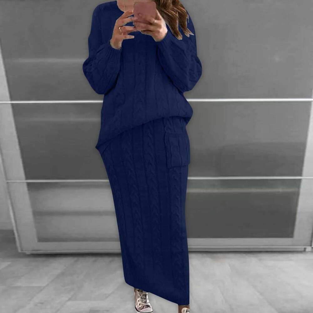 Elegant Women'S Korean Youthful Large Knitted Evening Suit Y2k Pencil Skirt 2 Piece Outfit Office New In Matching Sets