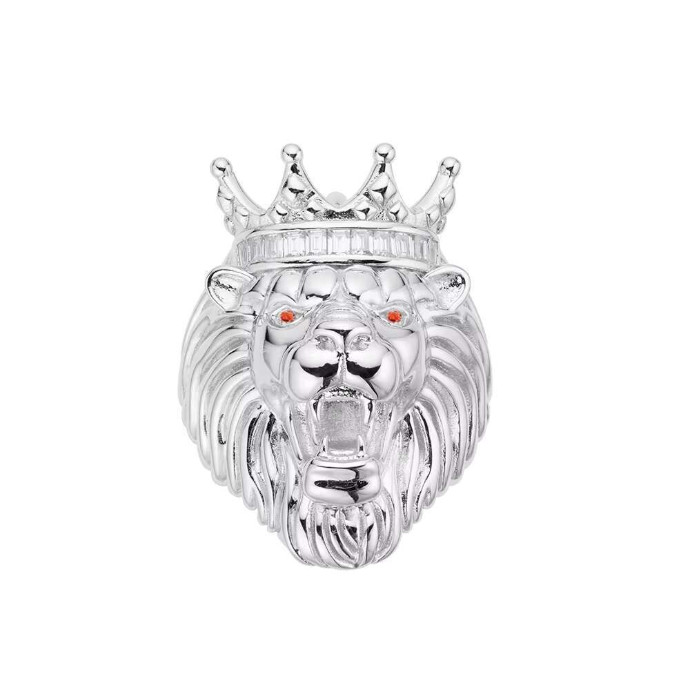 Customization Over Real 925 Silver 10K Yellow Gold Created Diamond Textured Roaring Baguette Crown Lion Face Ring