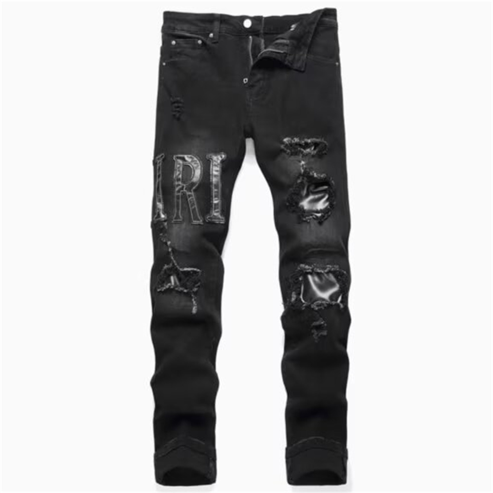 hot new free shipping designer Jeans Embroidered men jeans with knee hole zipper small leg pants large denim pants Durable
