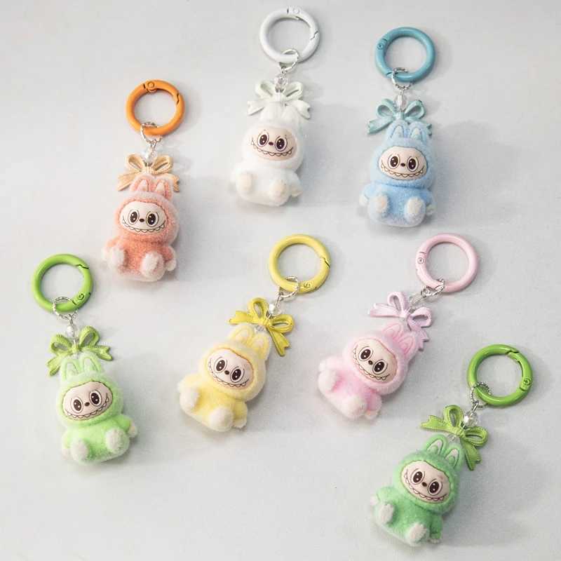 Cartoon Mini Labubu Keychain Kawaii Keyring for Bags Phone Hanging Pendant Charm Cartoon Plush Doll Key Chain Gift XJ250607