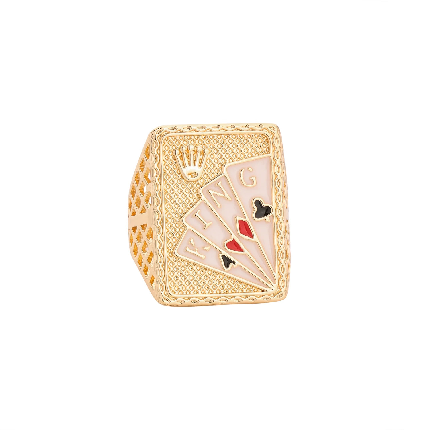 Fashionable mens ring size 8/9/10 gambling zircon brass hip-hop gift for boys playing card ring 250604