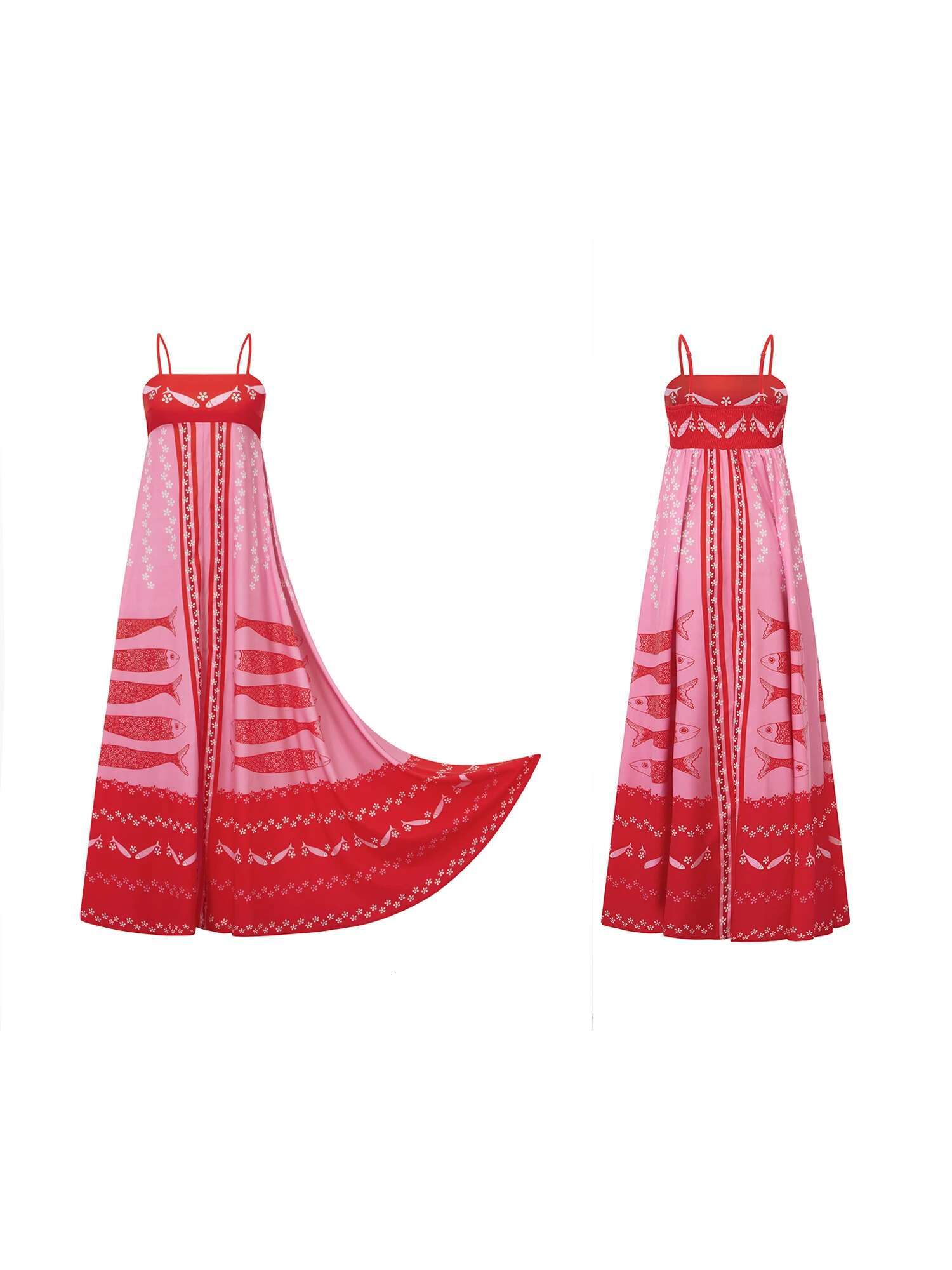 Womens Sleeveless Maxi Dress with Tropical Fish Print Spaghetti Strap Cami Dress for Summer Fashion and Casual Wear