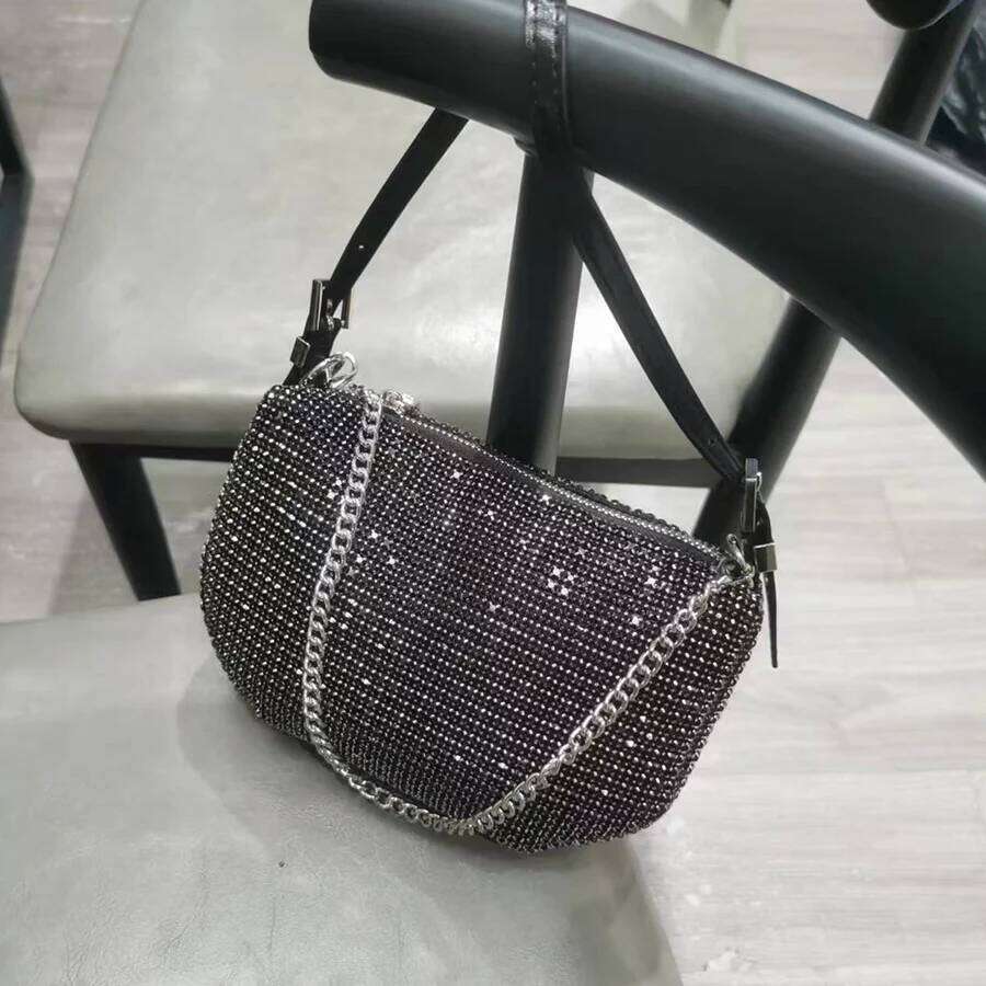 Half Moon Crystal Underarm Bag For Women Shiny Small Chain Shoulder Bags Wedding Party Evening Clutch Purse Handbags Sac