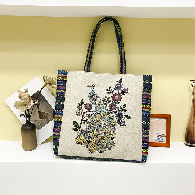 Free Shipping 2025 New Designer Bag Cross-border Large Capacity Women's Handbag Retro Ethnic Style Double-sided Printed Canvas Shoulder Bag Luxur