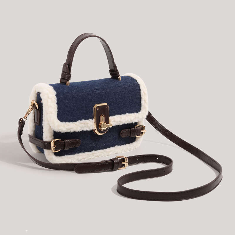 Women's Fashion Lamb Wool Retro Shoulder Autumn Winter New Handbag Cute Patchwork Purse Messenger Bag Casual Crossbody Bags