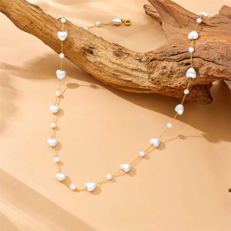 DIEYURO 316L StainlESS Steel White Irregular Heart Pearls Necklace Women New Trend Golden Non-fading Jewelry Set Z250607
