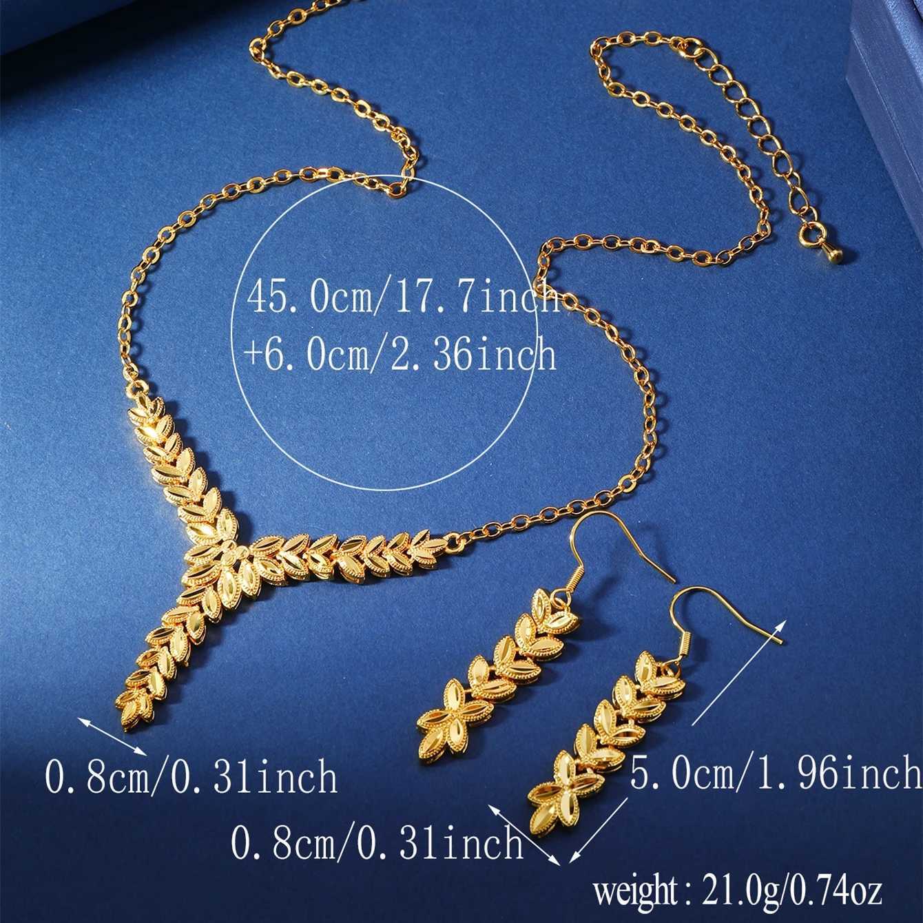 Middle East Fashion Elegant High Grade Copper Wheat Ear Pattern Fashion Womens Jewelry Set 1 Necklace and 1 Pair of Earrings Z250607