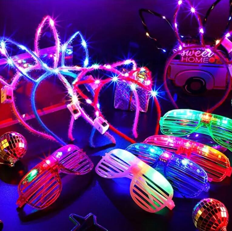LED Light Up Glasses Rabbit Cat Ear Crown Headband Neon Party Supplies Mardi Gras Glowing Shutters Eyewear Birthday Wedding Decorations Z 6.6-3