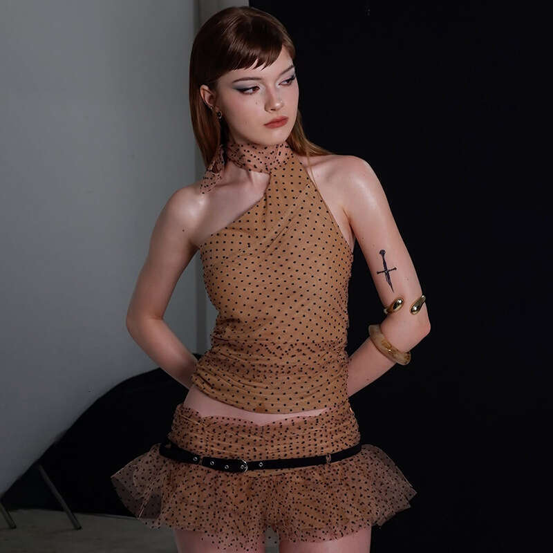 European American Style Spring and Summer Women's Solid Color Slim Fit Halter Vest Fashion Low Waist Skirt Set 2025 Elegant Versatile New Trendy 