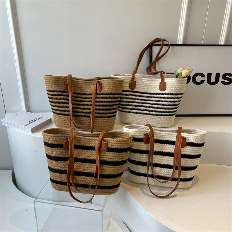 designer Large Capacity Woven Cotton Rope Bag for Women 2025 New Summer Shoulder Tote Bag Beach Vacation Underar