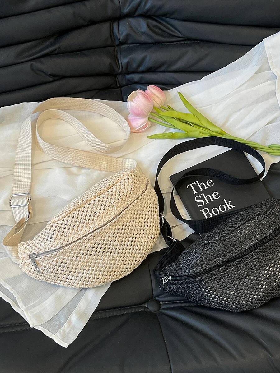Chest Cross- Body Pouch Sling Travel Imitation Straw Woven Waist Purses Beach Bag