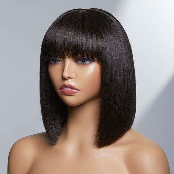 Machine made BOB human hair short wigs with bangs